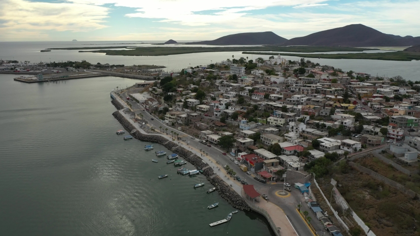 Aerial Drone View of Topolobampo at sunset, Sinaloa, Mexico
