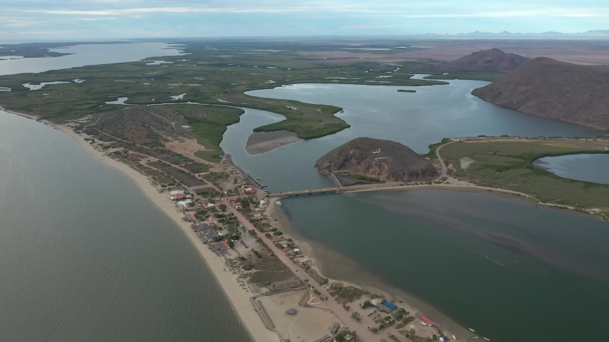 Aerial drone video of Maviri Beach and the surroundings, Sinaloa, Mexico
