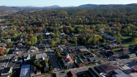 Orbiting around the city of Romney in Hampshire County, West Virginia in autumn.