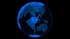 This stock motion graphics video shows a holographic image of a globe rotating on an alpha channel background.
