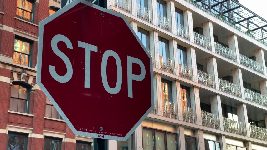 Stop road sign in New York city Royalty-Free Stock Footage #1040257868