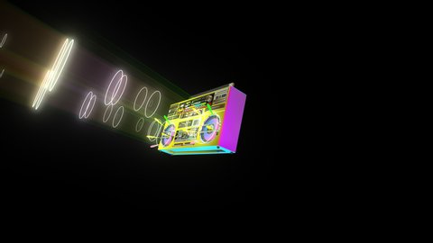 Retro boombox cassette stereo recorder animated on a transparent background. 4K Seamless Loop with alpha channel