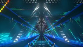 Triangular 3D tunnel. VJ seamless loop motion graphics for night club, visual projection, screen, music video, entertainment, VJ, background, animation visual art, party, audio visualization, fashion