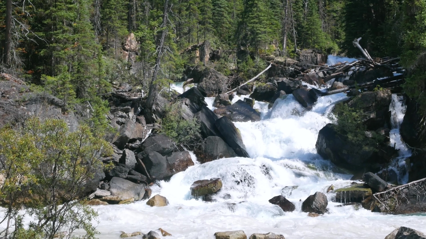 waterfall in yoho valley river in summer daytime in Yoho National Park, British Columbia,Canada in summer daytime