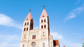 St. Michael's Cathedral and Square in Qingdao Time-Lapse and Hyper-lapse Footage.