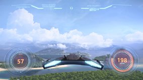 3d fake Video Game. Flying racing gameplay