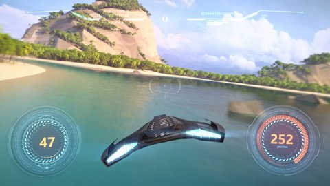 3d fake Video Game. Flying racing gameplay