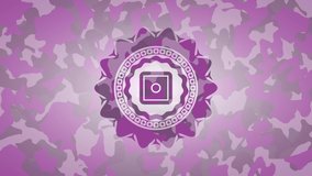 bank safe icon inside pink and purple camouflage texture rotary desgin, conceptual pattern, quality loop animation