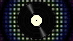 Spinning vinyl disc on abstract moving background. Seamless looping footage.