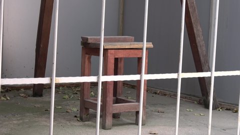 Ankara, Turkey - 2nd of August 2019: 4K The prison museum - Stool used for hanging of capitally convicted in Turkish prison 
