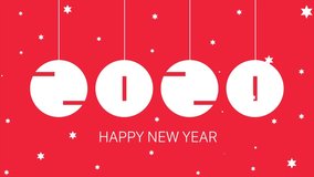 Happy New Year 2020 Typography Animation. Stars are falling, balls of typographic figures are shaking loop video. 2020 typography letters 4K loop video. Merry Christmas 2020 celebration loop.