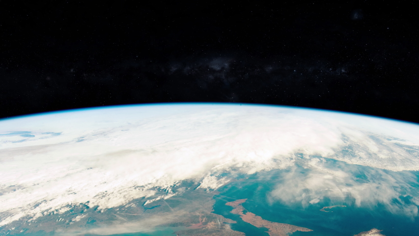 Planet sky moving on milky way stars background, Canada Nova Scotia area bright day. Contains public domain image by Nasa