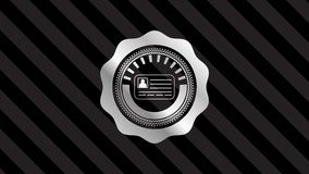 identification card icon inside silvery badge or emblem rotary style, conceptual pattern, quality loop animation