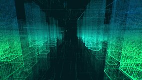 Seamless loop of 3D render abstract hologram of the city with futuristic shapes. Digital city with binary code particles and network connections. Technology connection and business concept in 4K  - Powered by Shutterstock - Get 15% off with code: PIKWIZARD15