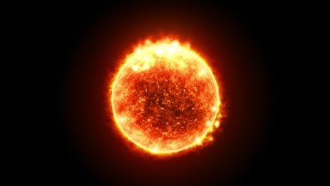 Sun Solar Atmosphere on black background. Splashes of prominences, hot sun flares on the surface. Solar animation in 4K Quality. Space view. Science footage