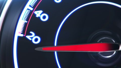Car speedometer reaching highest speed, extremely fast driving, accelerationRacing car speedometer closeup