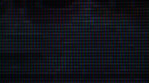 Screen Monitor Pixels Close Up. Abstract Digital Glitch Effect. Video Signal Damage With Pixel Closeup Noise And Error Interference. Glitch VHS Noise Background. Tv Error Black Screen