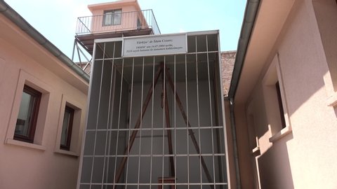 Ankara, Turkey - 2nd of August 2019: 4K The prison museum - Viewing a scaffold that was used in Turkish prison 

