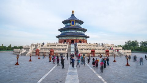 Time lapse 4k of the people wander in the Temple of Heaven at weekend, Beijing, China.