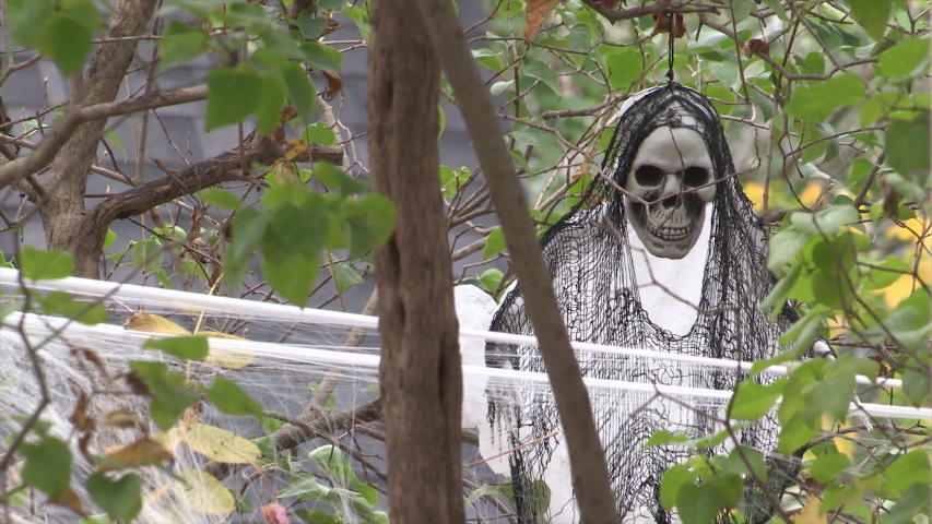 Toronto, Ontario, Canada October 2019 Haunted Halloween house with pirate ship theme with spooky decorations