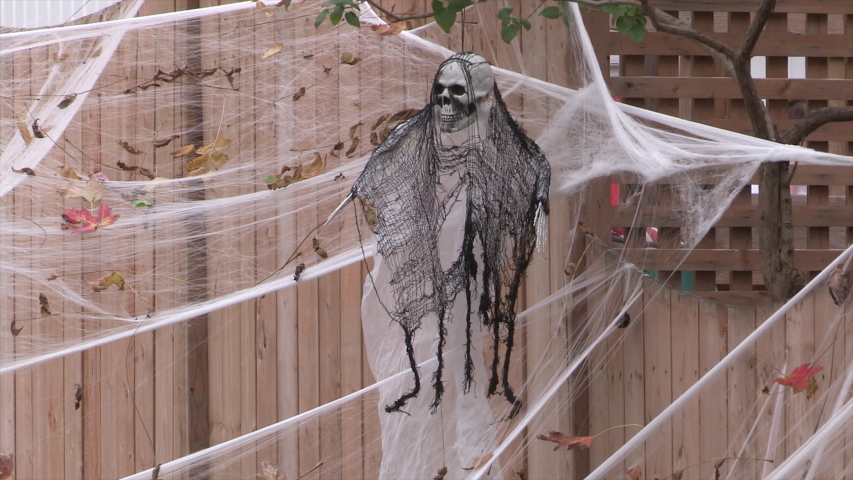 Toronto, Ontario, Canada October 2019 Haunted Halloween house with pirate ship theme with spooky decorations
