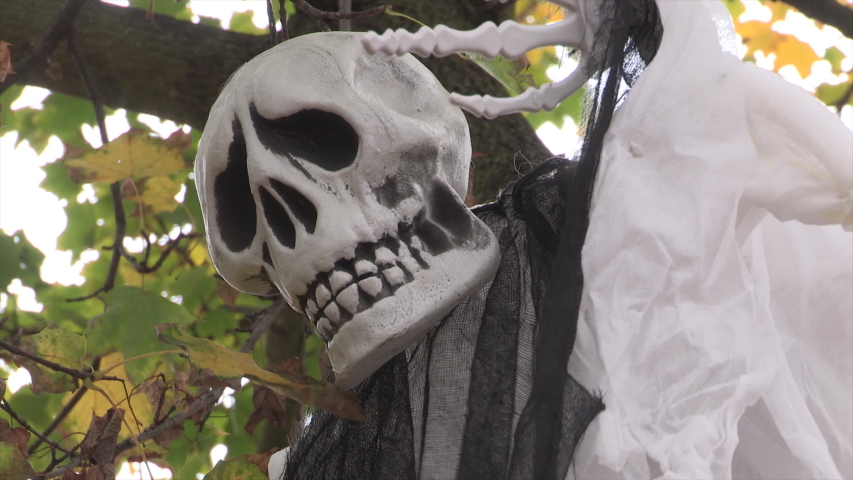 Toronto, Ontario, Canada October 2019 Haunted Halloween house with pirate ship theme with spooky decorations