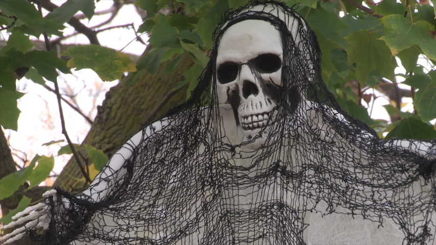 Toronto, Ontario, Canada October 2019 Haunted Halloween house with pirate ship theme with spooky decorations