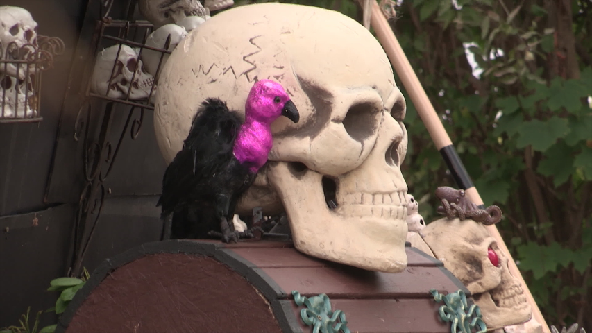Toronto, Ontario, Canada October 2019 Haunted Halloween house with pirate ship theme with spooky decorations