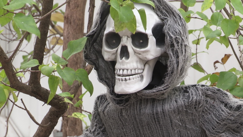 Toronto, Ontario, Canada October 2019 Haunted Halloween house with pirate ship theme with spooky decorations
