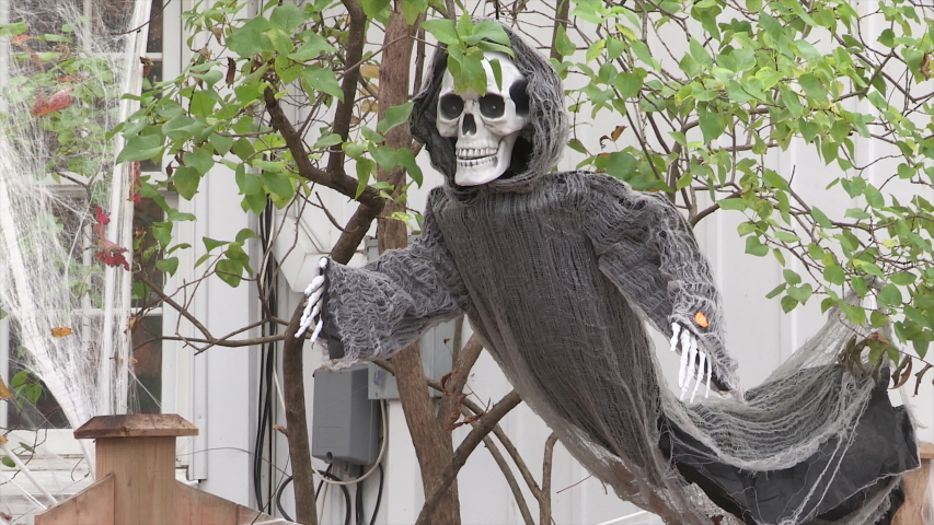 Toronto, Ontario, Canada October 2019 Haunted Halloween house with pirate ship theme with spooky decorations