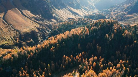 Aerial 4K - Engadina (CH) - Maloja Pass - Lake Cavloc and Forno valley - Autumnal view