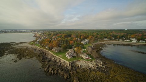 York Maine Aerial Peripheral view of ocean front property homes near Cape Neddick - October 2017