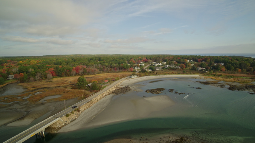 York Maine Aerial Panoramic to reverse near estuary with campground view - October 2017