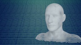 Animation of moving human bust formed from grey particles with binary coding data processing in the foreground - Powered by Shutterstock - Get 15% off with code: PIKWIZARD15