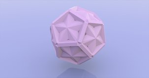 Pink hexagonal construction rotation rendering animation. Isolated polygonal object moving on grey background looped video. Geometric shape assembly motion 3d footage. Abstract figure spinning video