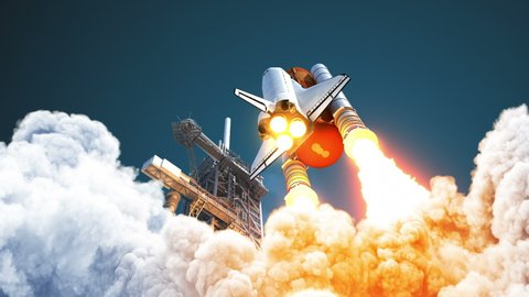 4K. Space Shuttle Takes Off. 3D Animation. Ultra High Definition. Slow Motion. 3840x2160.