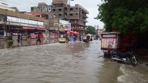 Condition and high water on roads after heavy rain in Malir Town, karachi, pakistan 20/09/2019