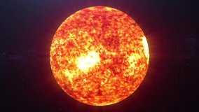 Sun from space. Sun rotating animation. Clip contains space, nebula, galaxy, stars, cosmos, sun, earth. Animation solar energy. 4k 3D Render. Images from NASA