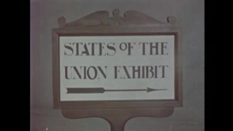 CIRCA 1949 - The States of the Union Exhibit at the National Archive is shown, highlighting displays from New York, Maryland, Florida, and Utah. Adlı Haber Amaçlı Stok Video