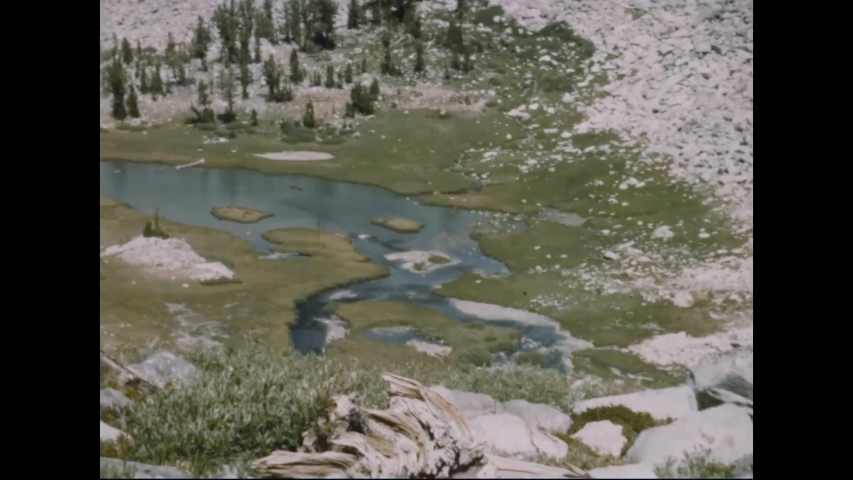 CIRCA 1950s - Tourists don special footwear to hike on the snow at Glacier National Park.