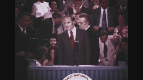 CIRCA 1972 - The crowd at the DNC sings the Battle Hymn of the Republic in celebration of George McGovern's nomination.