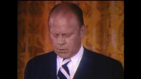 CIRCA 1974 - Gerald Ford gives his inaugural speech. The audience cheers him and Betty Ford.