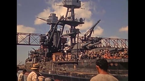 CIRCA 1942 - The USS Nevada is brought to a dry dock at Pearl Harbor.