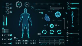 Futuristic medical user interface with HUD and infographic elements. Virtual technology background. Head-up display template for business, games, motion design, web and app. Human anatomy scan. - Powered by Shutterstock - Get 15% off with code: PIKWIZARD15