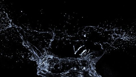 Super Slow Motion Shot of Water Splash at 1000fps Isolated on Black Background.