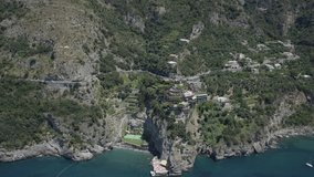Aerial footage drone view of Positano, in Amalfi coast Naples Italy // no video editing