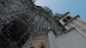 4k VIDEO. Madonna della Corona Sanctuary, in the Province of Verona, Trentino, South Tyrol, Italy. Church. Camera twist shot.