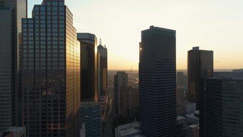 4K Dallas Skyline Daytime Drone Aerial Downtown Dallas Skyline at Sunset