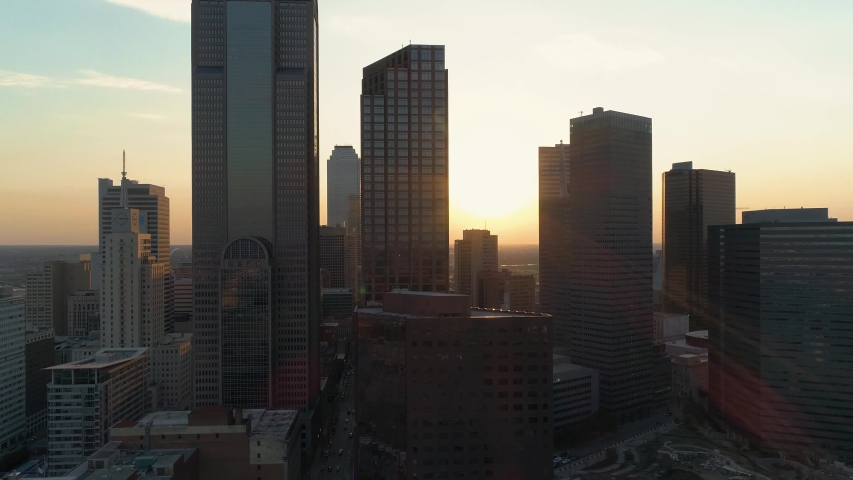 4K Dallas Downtown Drone Aerial Dolly Left at Sunset, Dallas Texas