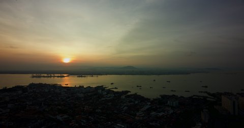 Sunrise time lapse of Penang's skyline, Malaysia.